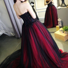 Load image into Gallery viewer, Sexy Gothic Bride Dress Black And Red Sweetheart Beading Lace Up Back Bodice And Long Court Train