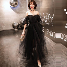 Load image into Gallery viewer, The Sales-Rack Gothic Inspired Black Boat Neck Bridal Dress Backless Off The Shoulder - A Thrifty Bride Shop