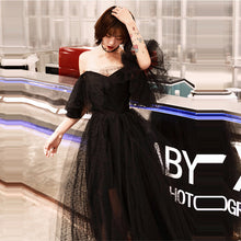 Load image into Gallery viewer, The Sales-Rack Gothic Inspired Black Boat Neck Bridal Dress Backless Off The Shoulder - A Thrifty Bride Shop