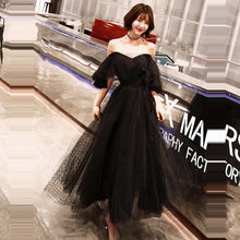 Load image into Gallery viewer, The Sales-Rack Gothic Inspired Black Boat Neck Bridal Dress Backless Off The Shoulder - A Thrifty Bride Shop