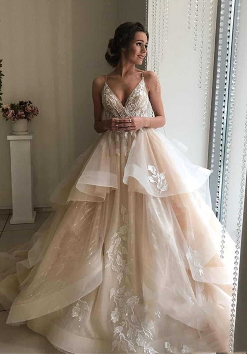 Lace Flowy Wedding Dress, Loose Top Wedding Dress, Champagne Lace Wedding  Dress, Convertible Wedding Dress, Cream Lace Loose Wedding Dress 