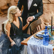 Load image into Gallery viewer, Vintage Ball Gown Gothic Bridal Dress Deep V Neck Sleeveless Lace Top And Tulle Skirt - A Thrifty Bride Shop