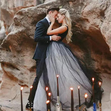 Load image into Gallery viewer, Vintage Ball Gown Gothic Bridal Dress Deep V Neck Sleeveless Lace Top And Tulle Skirt - A Thrifty Bride Shop