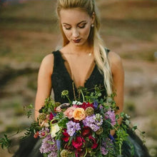 Load image into Gallery viewer, Vintage Ball Gown Gothic Bridal Dress Deep V Neck Sleeveless Lace Top And Tulle Skirt - A Thrifty Bride Shop