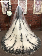 Load image into Gallery viewer, Gothic Corset Lace Bridal Dress Sexy Capped Sleeves Sheer Neck Appliques And Court Train