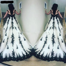 Load image into Gallery viewer, Gothic Corset Lace Bridal Dress Sexy Capped Sleeves Sheer Neck Appliques And Court Train