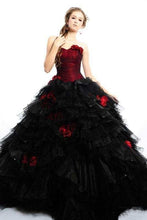 Load image into Gallery viewer, Gothic Sweetheart Red and Black Victorian Ball Gown Bridal Gown With Ruffled Skirt And Detachable Straps