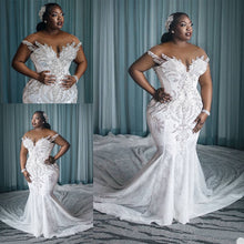 Load image into Gallery viewer, Stunning Plus Size Embellished In Crystal Mermaid Wedding Dress With Long Train Custom Made