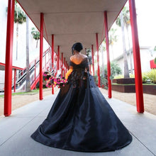 Load image into Gallery viewer, Gothic Sheer Black Prom/Bridal Hi-Lo Tailor Made Sweep Train Maxi Gown Free Shipping - A Thrifty Bride Shop