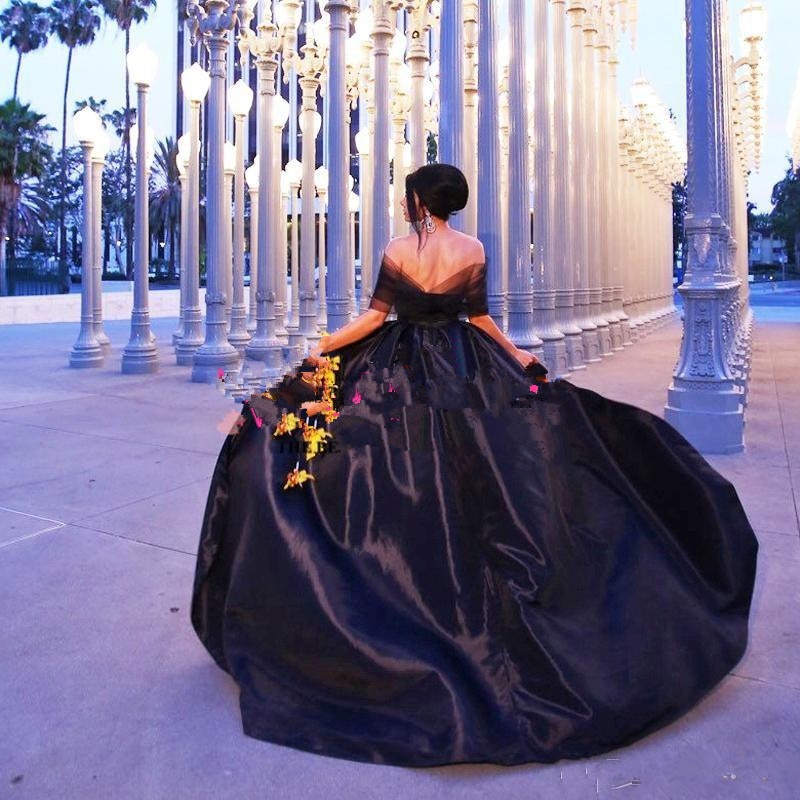 Gothic Sheer Black Prom Bridal Hi Lo Tailor Made Sweep Train Maxi Gown Free Shipping