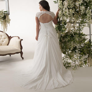 Plus Size Bridal Dress Cap Sleeve Lace Applique And Chiffon - A Thrifty Bride Shop