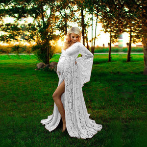 Boho Style Maternity Photography Dress Sides Slit Hollow Out Lace