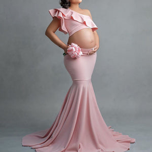 Two Pieces  One Shoulder Maternity Dress for Photo Shoot/ Baby Shower