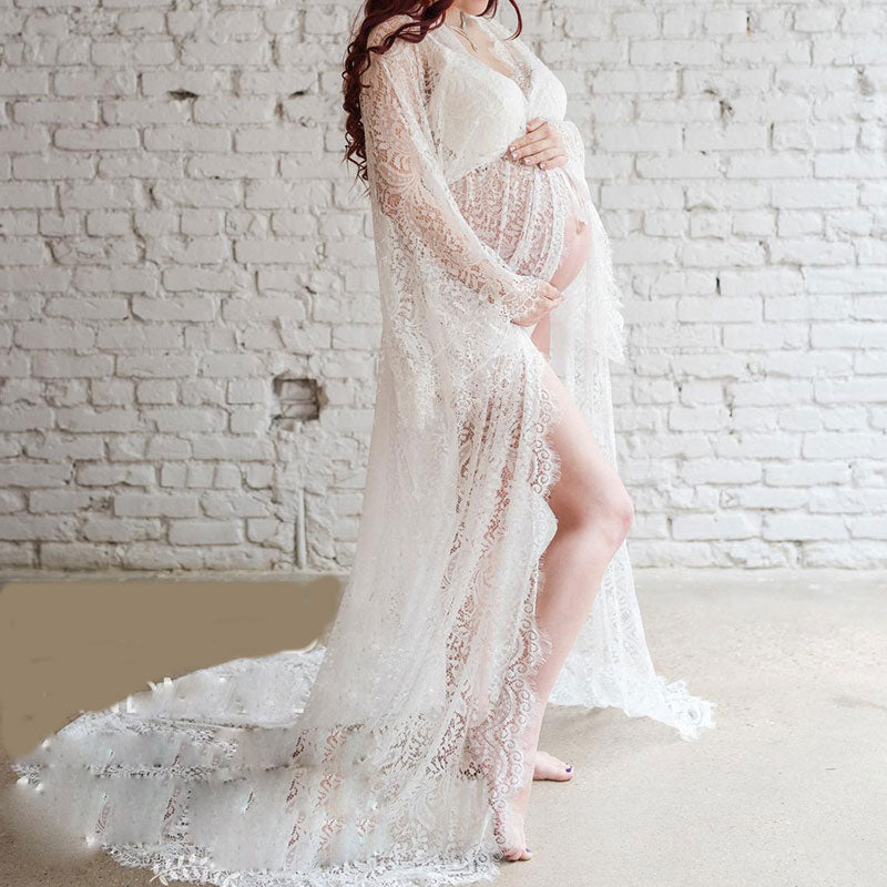White Lace Maternity Dress for Photo Shoot