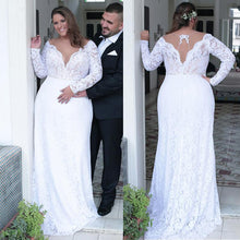 Load image into Gallery viewer, Fashionable Jeweled Neckline Sheath/Column Plus Size Bridal Dress With Beading And Open Back - A Thrifty Bride Shop
