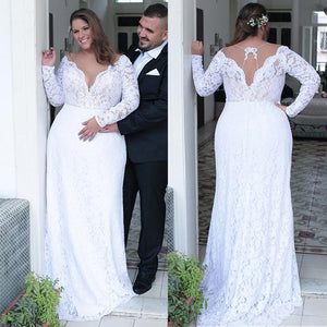 Fashionable Jeweled Neckline Sheath/Column Plus Size Bridal Dress With Beading And Open Back - A Thrifty Bride Shop