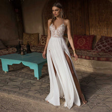 Load image into Gallery viewer, The Sales Rack-Bohemian Bridal Dress Sexy Side Slits Beach Wedding Dress V-Neck Spaghetti Straps - A Thrifty Bride Shop