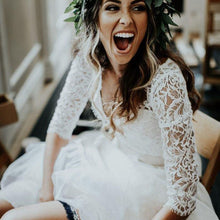 Load image into Gallery viewer, Boho Beach Bride Wedding Dress Two Pieces Features 3/4 Length Sleeves Made With Chiffon And Lace