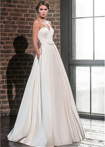 Elegant Sweetheart Satin Wedding Dress with Jacket Long Sleeve Floor Length Has Pockets - A Thrifty Bride Shop