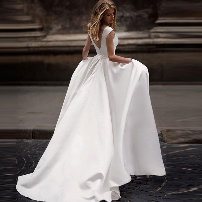 The Sales Rack-Stunning Autumn/Winter Bridal Dress Made In Satin Sexy V-back - A Thrifty Bride Shop
