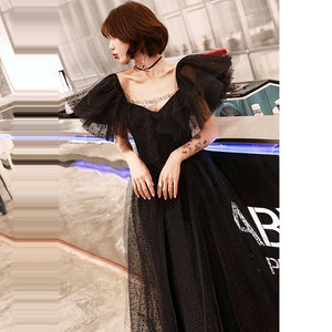The Sales-Rack Gothic Inspired Black Boat Neck Bridal Dress Backless Off The Shoulder - A Thrifty Bride Shop