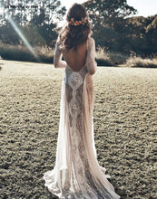 Load image into Gallery viewer, Bohemian Inspired Lace Long Sleeve Ivory Beach Wedding Dress