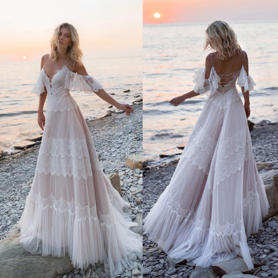 Bohemian Sexy Backless Wedding Dress With Off Shoulder Lace Appliques Sleeves - A Thrifty Bride Shop