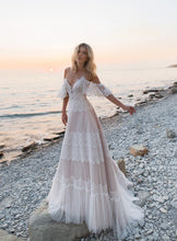 Load image into Gallery viewer, Bohemian Sexy Backless Wedding Dress With Off Shoulder Lace Appliques Sleeves - A Thrifty Bride Shop