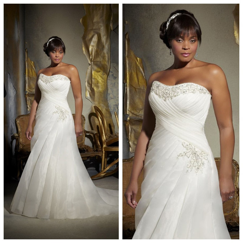 Sweetheart Mermaid Wedding Dress Organza With Crystal Chapel Train Fall and Winter Bride - A Thrifty Bride Shop