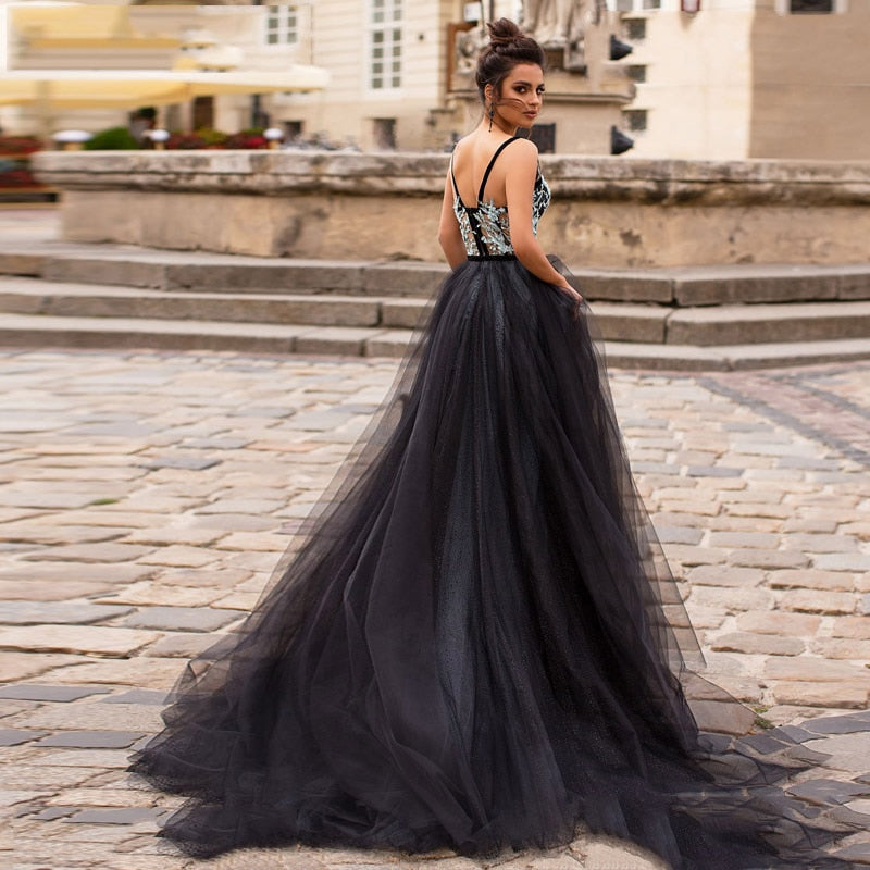 Stunning  A Line Black Bridal Dress  V Neck And Vintage Lace Are Some Of The Features Of This Sultry Gown Perfect For The Goth In You