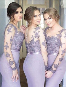 Lace Bridesmaids Gown/Dress Long Sleeves Elegant Sheath A-Line Style - A Thrifty Bride Shop