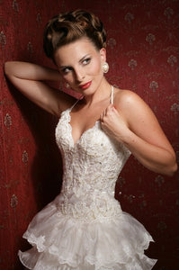 Sexy Hi-Lo Style Ruffled Organza Skirt Long Back Wedding Dress - A Thrifty Bride Shop