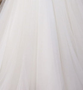 Sexy See Through Bodice Romantic Wedding Dress With Lace Appliques And Ruffled Skirt - A Thrifty Bride Shop