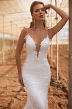 Load image into Gallery viewer, Sexy Mermaid Wedding Dress Spaghetti Straps V Neck 2020 Lace Appliqued Beach Inspired - A Thrifty Bride Shop