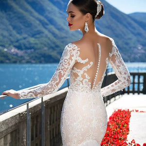 Luxury Mermaid Wedding Dress Long Sleeve And Sexy See Through Back - A Thrifty Bride Shop
