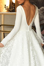 Load image into Gallery viewer, White Tulle A Line Wedding Dress Sexy Deep V Neck Long Sleeves Stunning Back - A Thrifty Bride Shop