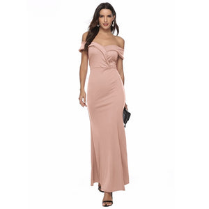 Elegant Off Shoulder Bridesmaid Dress With Slit Long Maxi Style