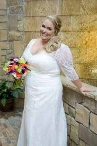 Modern Plus Size Wedded Dress With Lace Sleeves Custom Made - A Thrifty Bride Shop
