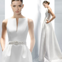 Load image into Gallery viewer, Stunning Wedding Dress With Crystal Belt And Pockets Customized Sizes - A Thrifty Bride Shop