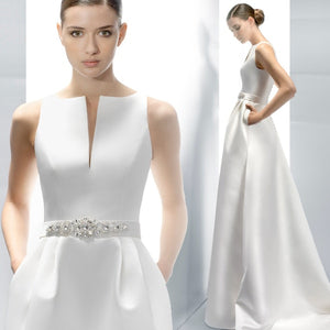 Stunning Wedding Dress With Crystal Belt And Pockets Customized Sizes - A Thrifty Bride Shop