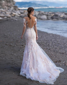 Seductive White/Ivory Mermaid Wedding Dress Long Sleeve Lace Appliques Custom Made - A Thrifty Bride Shop