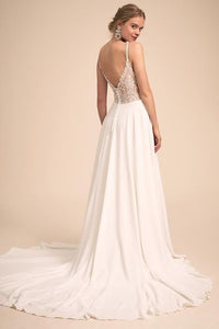 Simple & Charming V-neck Neckline  Wedding Dress With Lace Back Bridal Dress