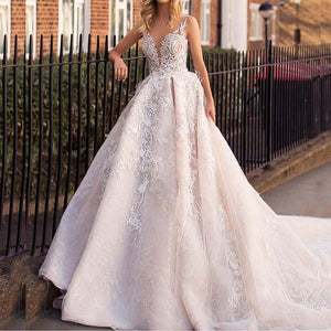 2020 Romantic Luxury Lace And Appliques Wedding Dress With Sexy Illusion Back - A Thrifty Bride Shop