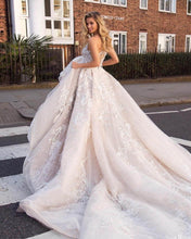 Load image into Gallery viewer, 2020 Romantic Luxury Lace And Appliques Wedding Dress With Sexy Illusion Back - A Thrifty Bride Shop