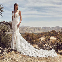 Load image into Gallery viewer, Romantic Lace Mermaid Boho Wedding Dress Sexy Backless With Long Train - A Thrifty Bride Shop