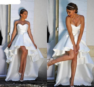 The Sales Rack-Hi-Lo Satin Strapless A Line Bridal Gown - A Thrifty Bride Shop