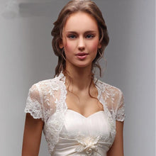 Load image into Gallery viewer, Short Sleeve Accessory Bridal Lace Hem Bolero/Shawl - A Thrifty Bride Shop