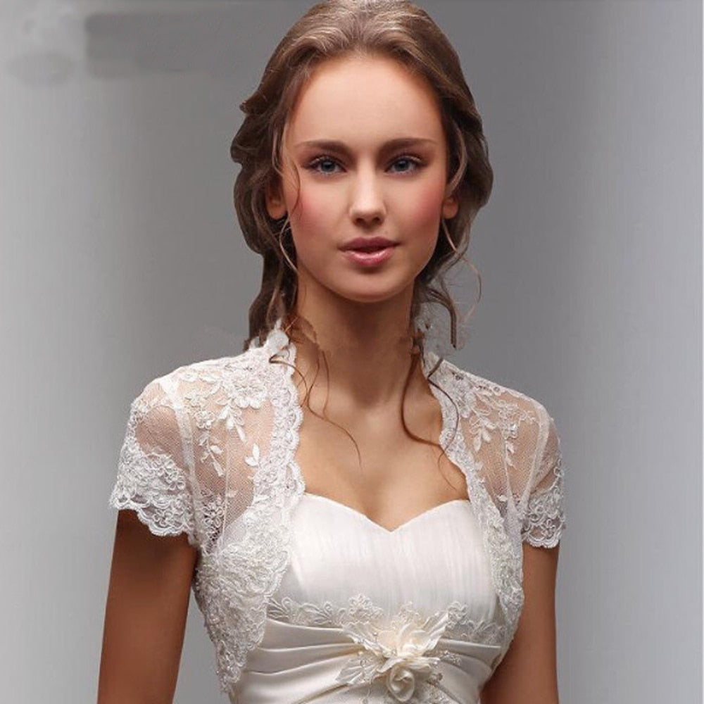 Short Sleeve Accessory Bridal Lace Hem Bolero/Shawl - A Thrifty Bride Shop