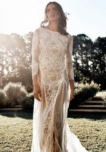 Load image into Gallery viewer, Bohemian Inspired Lace Long Sleeve Ivory Beach Wedding Dress