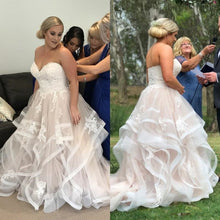 Load image into Gallery viewer, Plus Size Sweetheart Bridal Dress  Design Cascading Ruffles And Lace Applique